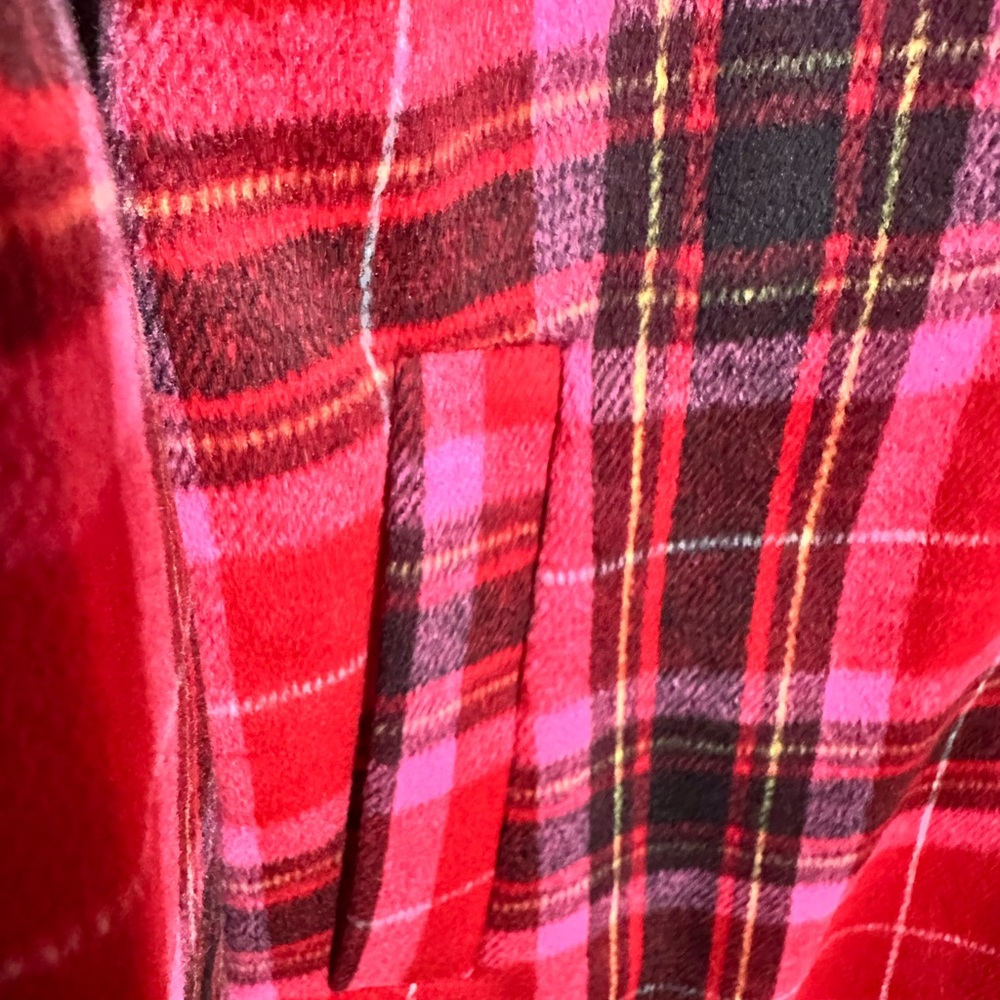 Old Navy Flannel Red Plaid Long Coat Buttoned M Tall - Picture 3 of 6
